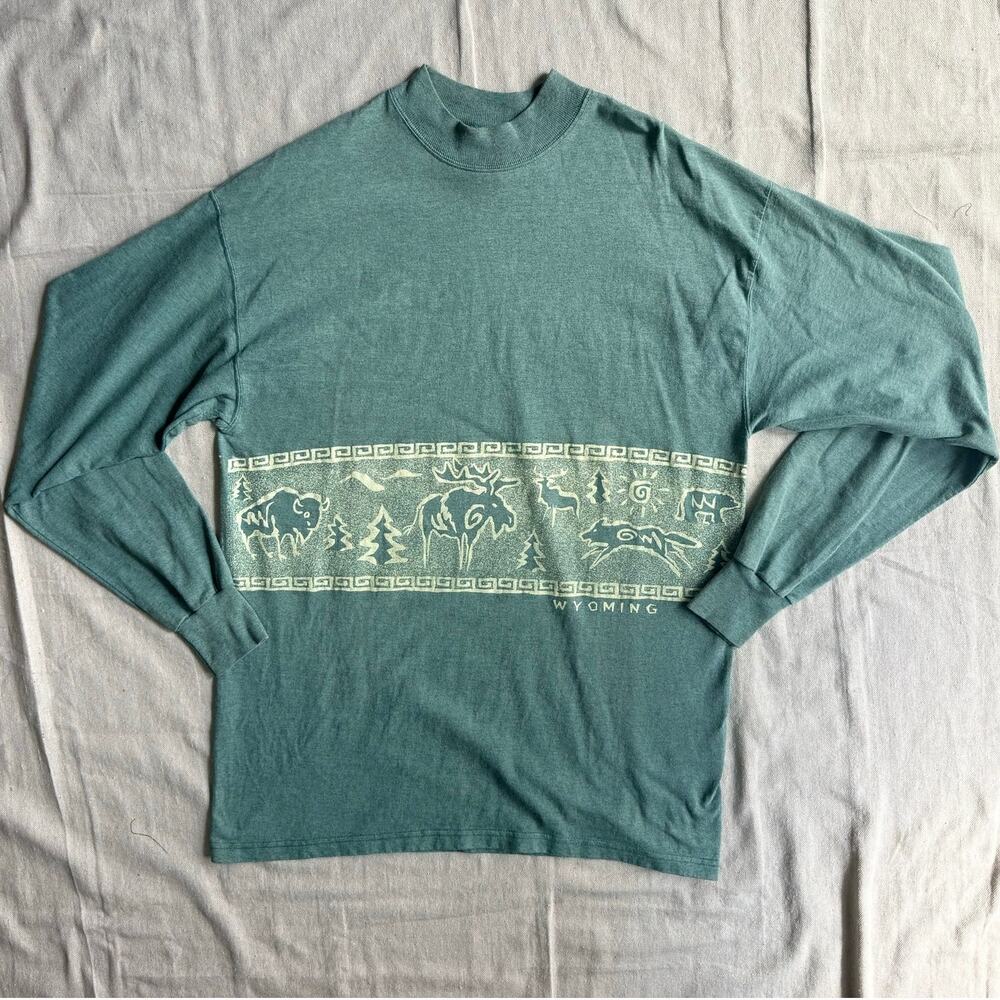 Vintage 90's Shirt Mens XL Long Sleeve Green Made in USA Moose Wraparound Nature